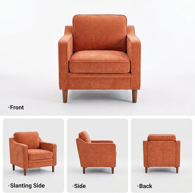 Kingfun Accent Chair Set of 2, Living Room Chairs, Mid Century Reading Armchair, Chenille with Solid Wood Foot, Upholstered Modern Decor for Bedroom, Apartment