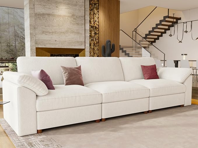 EASE MOOSE Modern 3 Seat Sectional Modular Sofa,Comfty Deep Seat Couch for Living Room,Solid Wood Frame Sofa, Removable Cover