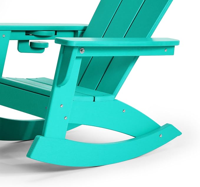 Costaelm Paradise Kids Outdoor Preschool HDPE Plastic Classic Adirondack Rocking Chair (Set of 2), Turquoise