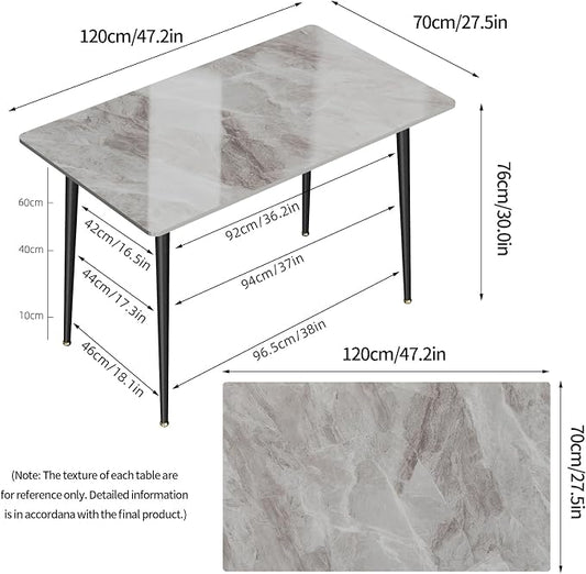 Wisfor Sintered Stone Dining Table: 47.2x27.5 Inch Grey Kitchen Table with Metal Legs - 6-Seat Breakfast Table for Dining Room, Restaurant (No Chairs)