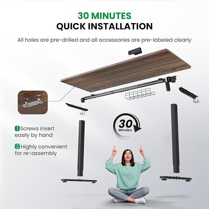 SIAGO Electric Standing Desk Adjustable - 48 x 24 Inch Sit Stand up Desk with 0.8 Inch Thick Tabletop - Adjustable Height Table with 3 Memory Preset, Cable Management for Home Office
