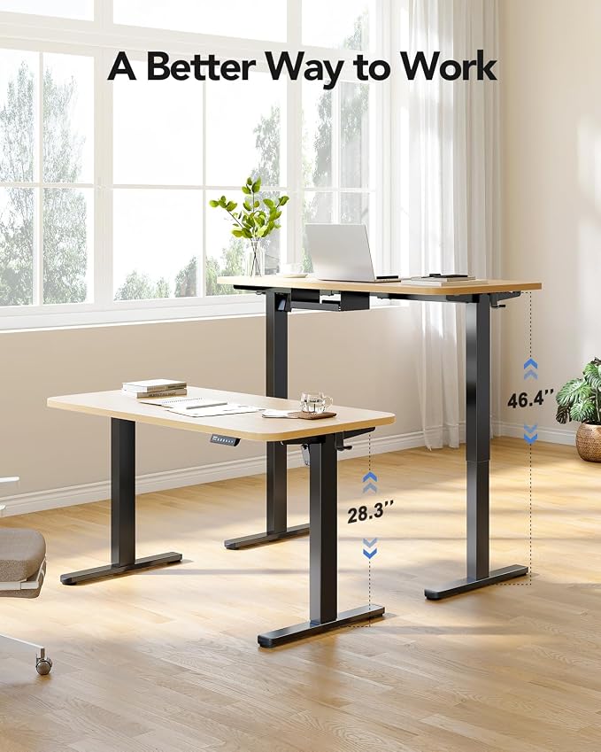 HUANUO Standing Desk Frame with 220lbs Powerful Brushless Motor, Double Crossbeam Structure, Thick Adjustable Desk Legs, for Max 35.4″ x 86.6″ Desktop, for Home Office, Black Frame Only
