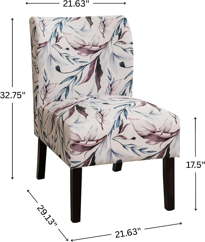 Roundhill Furniture Capa Print Fabric Armless Contemporary Accent Chair, Purple Floral
