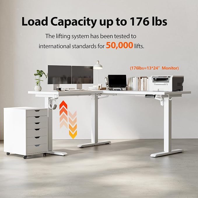 Agilestic 59 Inch L Shaped Standing Desk Adjustable Height, Electric Corner Standing Desk, Sit Stand Computer Table with Splice Board, White