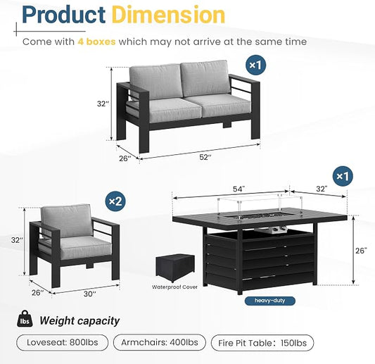 Solaste Aluminum Patio Furniture Set for All Weather, Oversized Metal Outdoor Furniture Set with 27.5" Deep Seating and 3.2" Wide Armrest, Outdoor Patio Conversation Sets with 10" Back Suport Cushion