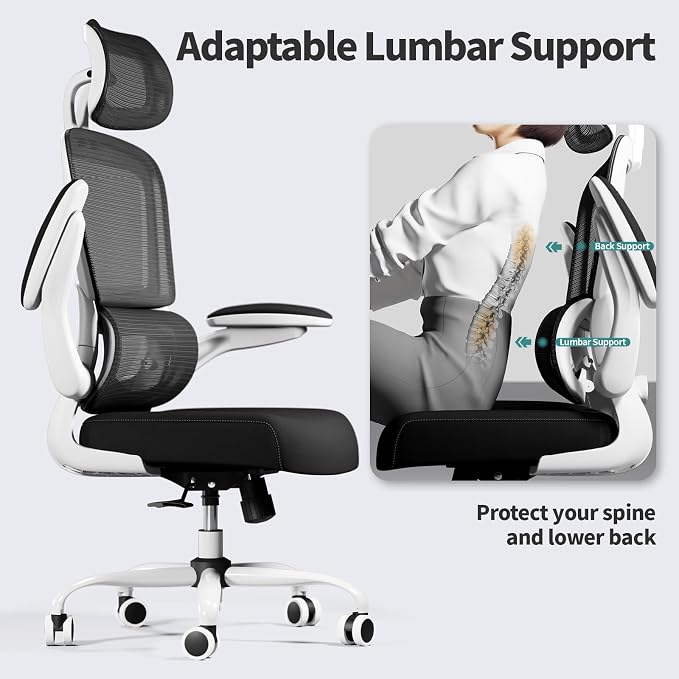 TRALT Office Chair Ergonomic Desk Chair, 330 LBS Home Mesh Office Desk Chairs with Wheels, Comfortable Gaming Chairs (1, Black & White)