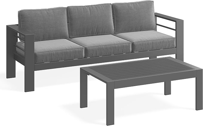 Solaste Aluminum Patio Furniture Set for All Weather, Oversized Metal Outdoor Furniture Set with 27.5" Deep Seating and 3.2" Wide Armrest, Outdoor Patio Conversation Sets with 10" Back Suport Cushion
