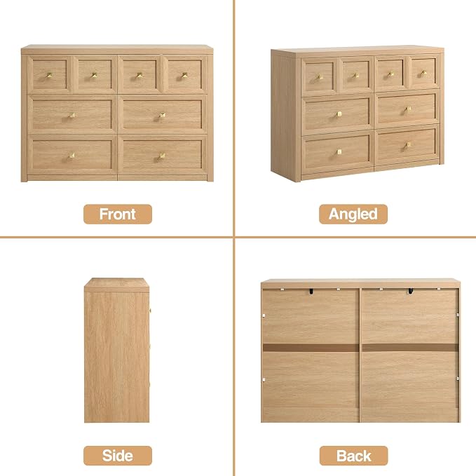 6 Drawers Dresser for Bedroom-46.5" Wide Wooden Chest of Drawers with Large Storage, Long Dresser TV Stand with Drawers, Farmhouse Closet Dressers for Living Room Bedroom, Natural
