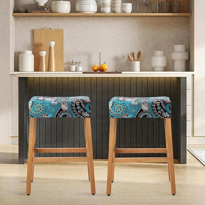 YISUN Stool Covers Rectangle - 2 Pack Stretch Waterproof Saddle Seat Cover Counter Bar Stools Bar Chairs Covers Kitchen Island Chairs Cushion Protector (2, F-Light Green)