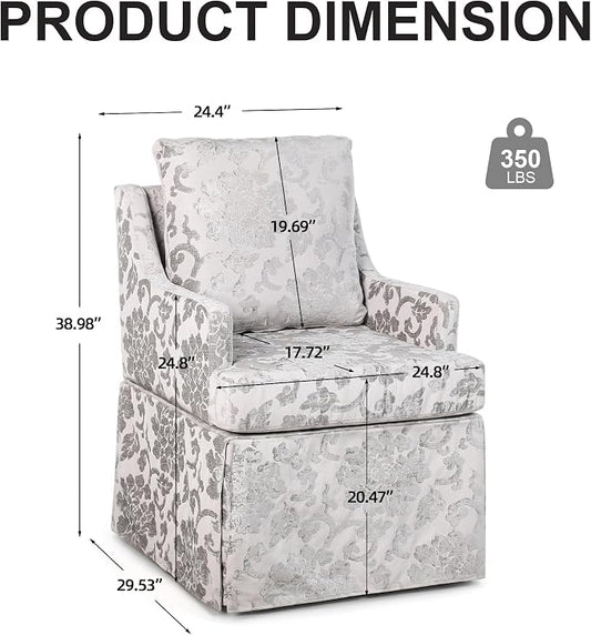 UVV Upholstered Dining Chairs Set of 4, Modern Jacquard Kitchen Chair Dining Room Chair with 4 Casters, Linen Armchair for Bedroom Reading Room Living Room, Silvery White