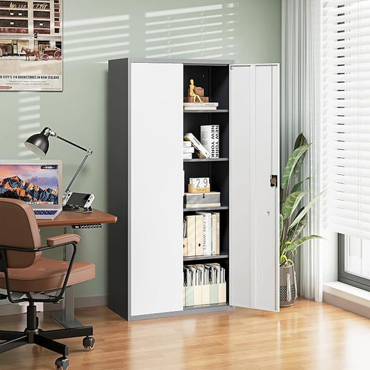 Letaya Metal Garage Storage Cabinets with Lock Door and Adjustable Shelves, Steel Tool Cabinets for Home,Office,Warehouse Organisieren (Gery White, 72" H)