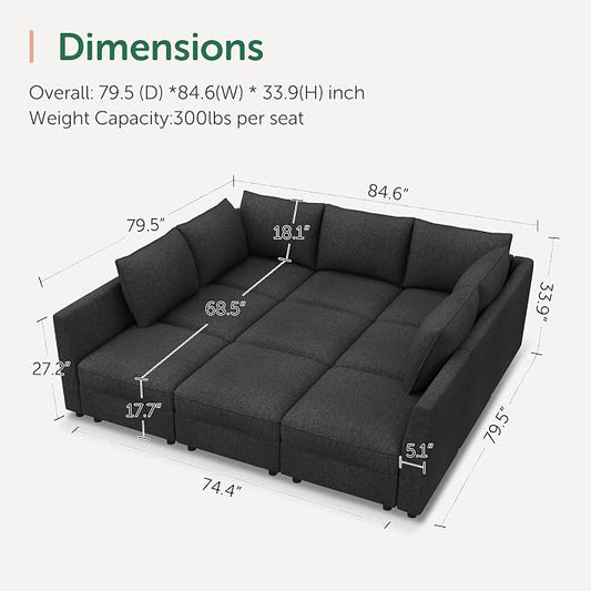 HONBAY Modular Sectional Sleeper Sofa with Storage, Modular Convertible Sectional Couch Bed Module Sleeper Couches for Living Room - Linen Grey
