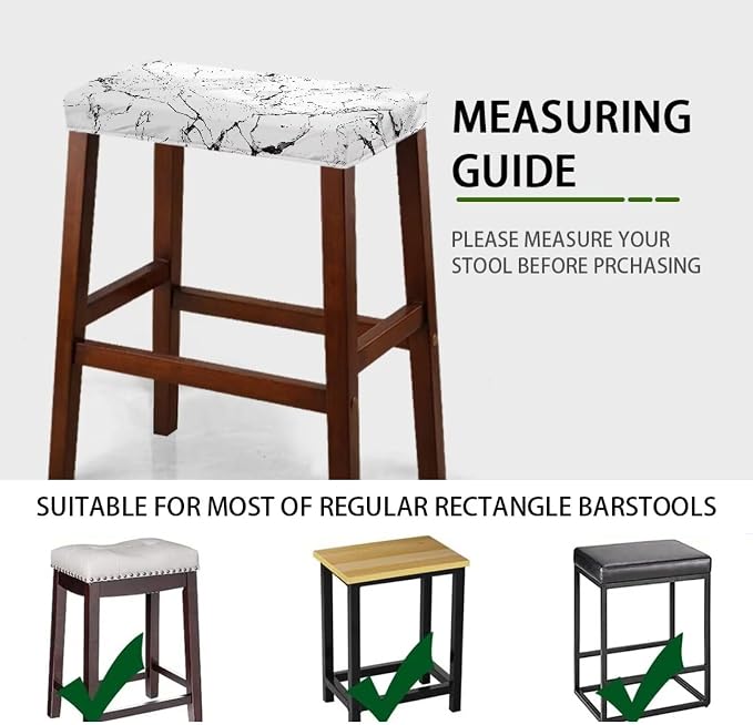 Marble Print Stool Seat Covers Rectangle 2 Pack Stretch Bench Covers Rectangular Soft Rectangle Bar Stool Cover Washable Counter Stools Slipcover Saddle Seat Cover