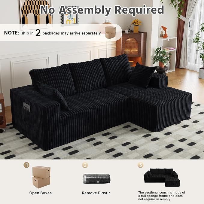 SYFERLORY Cloud Boneless Sectional Couches with Oversized Chaise for Living Room, Modular L Shaped Couch with Deep Seat, Memory Foam Compressed 3 Seater Sofa for Apartment