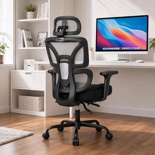 Ergonomic Office Chair with Footrest - High Back Mesh Computer Desk Chair | with Back Support, 135° Reclining, 4D Armrest & Headrest, 400lbs Thickened Seat Cushion, for Home Office, Work & Gaming