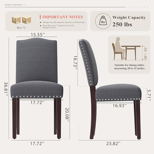 Upholstered Parsons Dining Chairs Set of 4, Modern Dining Room Chairs with Back, Fabric Kitchen Side Chairs with Wood Legs, Nailhead Trim for Dinner Farmhouse Restaurant, Darkgrey