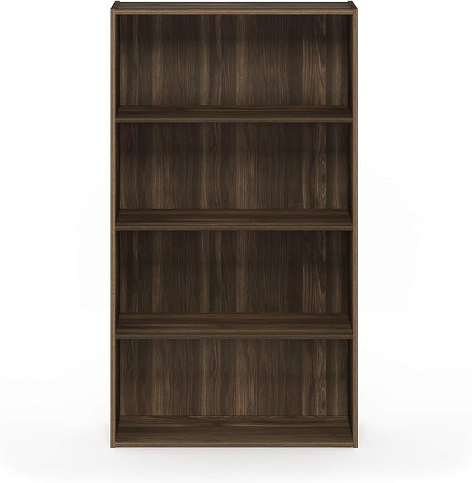 Furinno PASIR Book Shelf, 4-Tier Bookshelf, Bookcase with Open Shelf, 9.4 x 23.6 x 41.7, for Living Room, Bedroom, Home Office, Columbia Walnut
