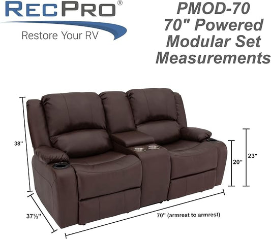 RecPro Charles RV Double Recliner Sofa | 70" | Mahogany