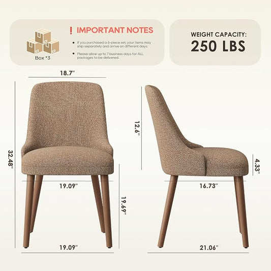 MALOL Upholstered Dining Chairs Set of 6, High-Back Dining Room Chair with Wood Legs, Padded Kitchen Chairs for Dining Room/Restaurant/Cafe, Camel