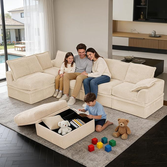 Upgrade Boneless Couch with Storage, Extra Deep&High Seat Modular Sectional Sofa 5 Seater U Shaped Couch with Ottoman, Tool-Free Assembly Sectional Couches for Living Room