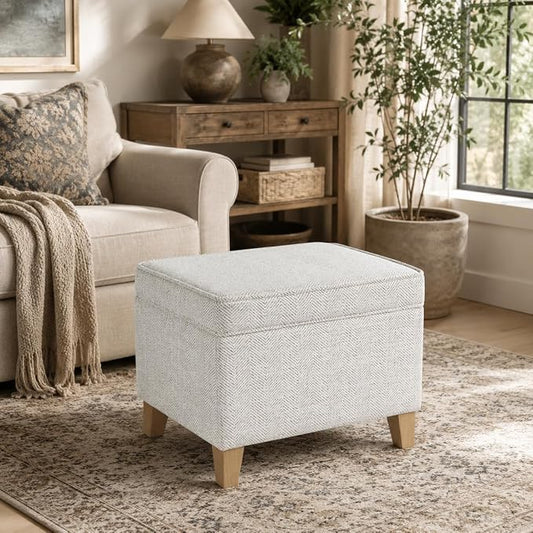 HomePop 24" Medium Storage Ottoman - Cream Chevron Woven