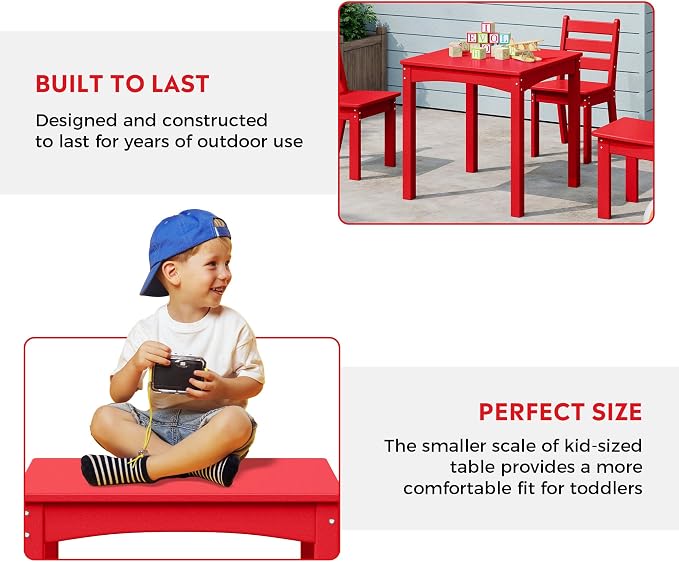 Costaelm Kids Table and 4 Chair Set, Activity Table Chair Set, Toddler Game, Playroom Furniture, Picnic Table Chairs, 5 Piece Dining Table Set, Red