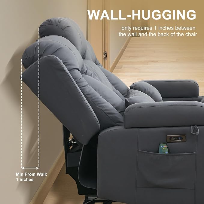 URRED Power Loveseat Recliner Sofa with Massage and Heat, Wall Hugger Reclining Loveseat with Console, RV Couch Home Theater Seating with LED Lights for Living Room (Blue Grey, 67" - 2 Seats)