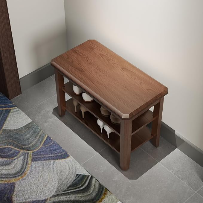 AQIMUELE Wood Shoe Rack Bench for Entryway, 2 Tier Shoe Rack for Front Door Entrance, Shoe Bench with Shoe Storage for Entryway, Bedroom, 23.6"