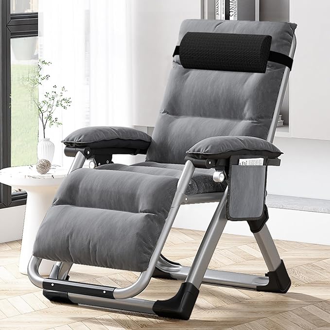 DoCred Zero Gravity Chair, Lawn Recliner, Reclining Patio Lounger Chair, Folding Portable Chaise with Detachable Soft Cushion, Cup Holder, Headrest