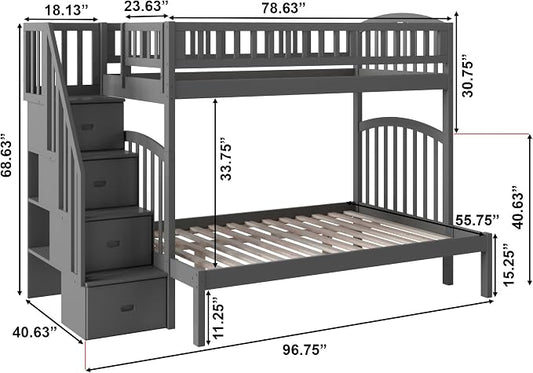 AFI, Westbrook Staircase Bunk Bed Twin Over Full, Grey