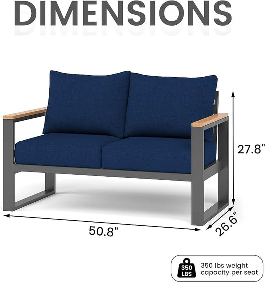 Sundale Outdoor Aluminum Patio Loveseat, All-Weather Outdoor Furniture with 6" Olefin Cushion & Wide Armrest, Outdoor Couch for Garden Deck Porch (Navy Blue)