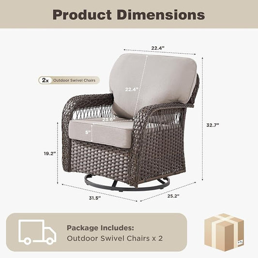 Belord Patio Chairs Set of 2, Wicker Swivel Rocker Outdoor Chairs for Deck Porch Garden, 2 Piece Luxury Patio Furniture Set,Beige