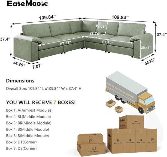 EASE MOOSE Oversized Corner Modular Sectional Sofa, Faux Leather Sectional Sofa with Deep Seat, Vintage Scratch Resistant Faux Leather Material, Extra Large L Shaped Couch,Green