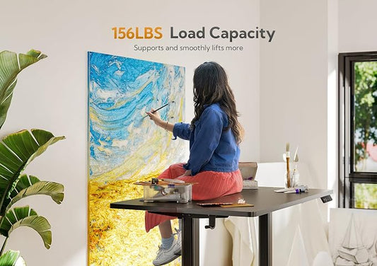 Claiks Electric Height Adjustable Stand Up Desk, 32x19 Inches Sit Stand Desk for Home Office, Nature Top/White Frame