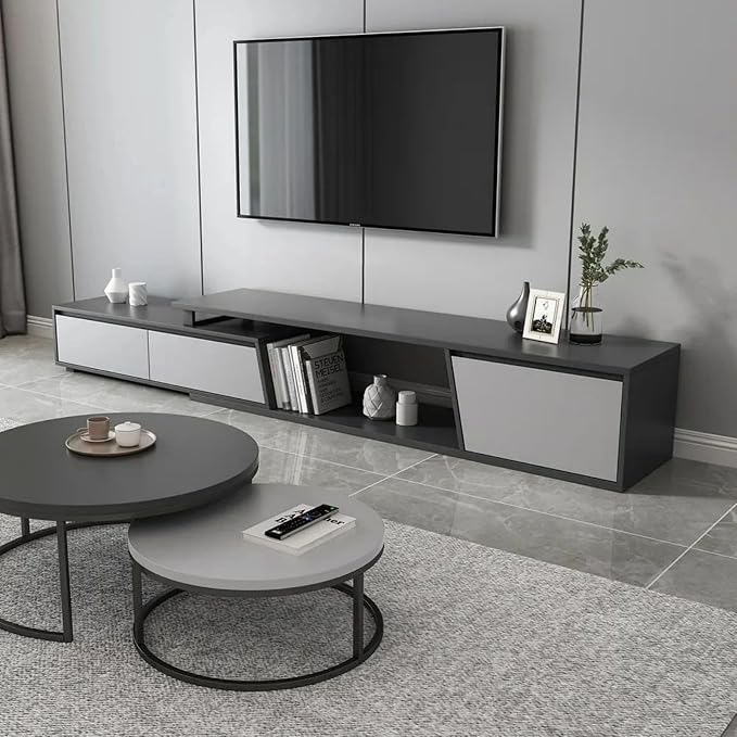 homary Extendable TV Stand with 3 Drawers Minimalist Rectangle Entertainment Center TV Console Up to 110" (70.9”W-110.2”W) (Gray)