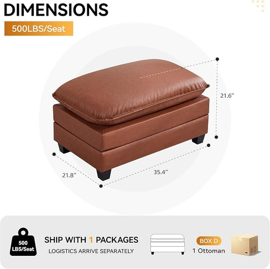 WUTUTUEE 35'' Modern Leather Cloud Sofa Ottoman,Rectangle Ottoman for Modular Sectional Sofa, Leather Brown