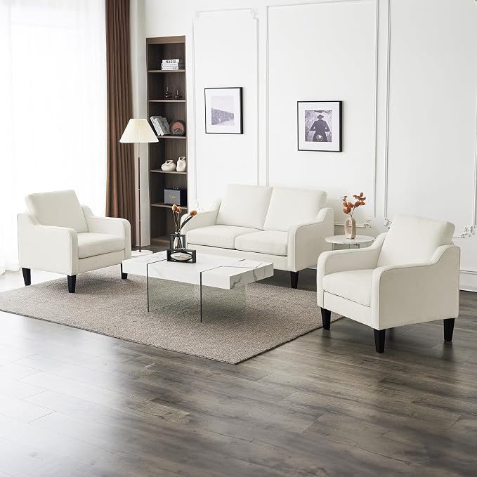 VINGLI Loveseat Mid-Century Modern Loveseat Sofa Couch 53" Wide 2 Seater Sofa Couch Love Seat with Scooped Armrest for Small Spaces, Living Room, Dorm, Bedroom, Apartment (Creamy White)
