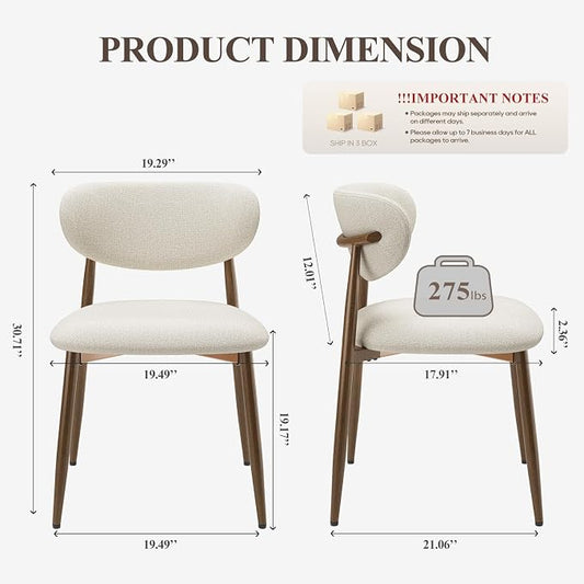 MALOL Upholstered Dining Chairs Set of 6, Curved Back Kitchen Chairs with Metal Legs and Anti Slip Pads, Dining Room Chair for Home and Restaurant, Beige