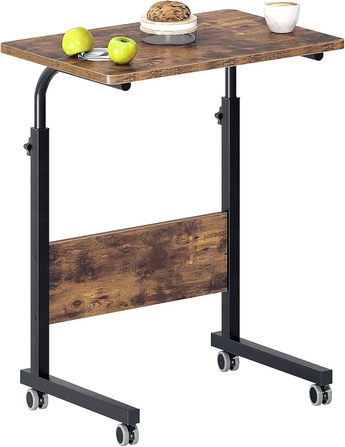 DlandHome Rolling Desk Mobile Standing Desk Mobile Side Table 23.6 Inches w/Wheels Adjustable Movable Portable Laptop Computer Stand for Bed Sofa,DUS-05#1-60FG-FBA