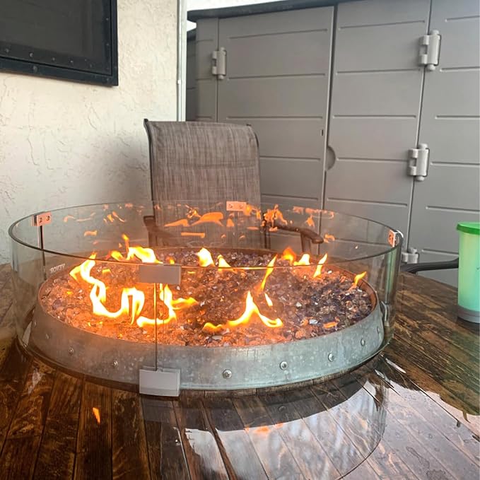 Fire Pit Wind Guard, 23" Glass Wind Guard for Fire Pit Round Table, Made of Clear Tempered Glass Set with Assembly Instructions