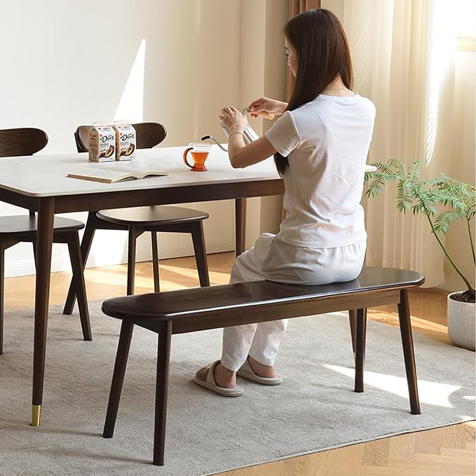Entryway Bench, Solid Wood Dining Bench, Midcentury End of Bed Bench w/Rounded Corner, Outdoor Bench w/Robust Construction, Bedroom Bench, 10.24" W x 17.72" H(Walnut 47.2inches)