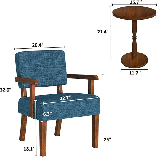 FAGAGA Accent Chair Set of 2 with Table, Living Room Chairs with Soft Seat and Armrests for Living Room Bedroom Reading Room Waiting Room, Lake Blue (AC01)
