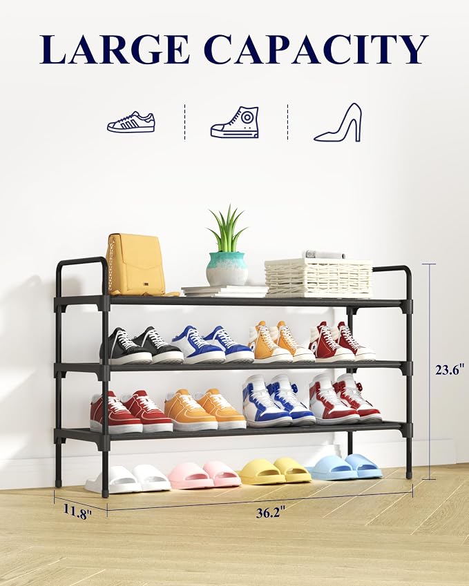 Kitsure Shoe Rack for Closet, Sturdy and Long-Lasting Shoe Shelf, Shoe Rack for Entryway, Personalized DIY Shoe Organizer, Shoe Rack Organizer for Space-Saving, 36.2" x 11.8" x 23.6", Black