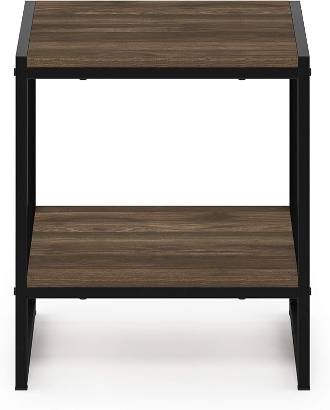FURINNO Camnus Modern Living 2-Tier End Table, Columbia Walnut, 15.9 in x 15.75 in x 18 in