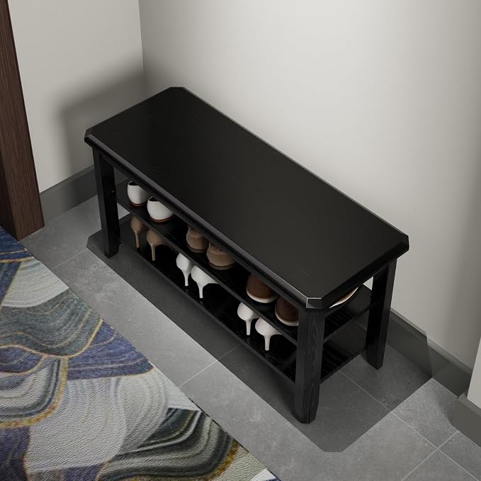 AQIMUELE Wood Shoe Rack Bench for Entryway, 2 Tier Shoe Rack for Front Door Entrance, Shoe Bench with Shoe Storage for Entryway, Bedroom, 31.5"