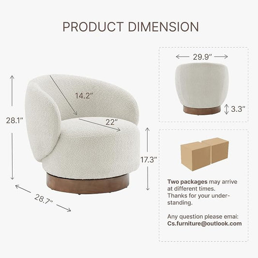 KISLOT Swivel Accent Chair Round Barrel Armchair Upholstered Performance Fabric for Living Room Bedroom Waitingroom,2 Box,Cream