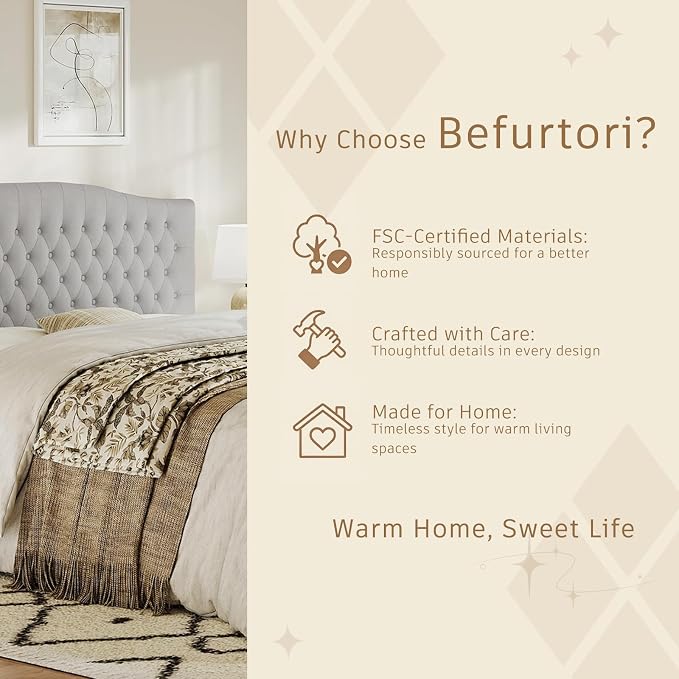 King Headboard Only, Velvet Classic Tufted Design, Light Gray | 2 installation options: 1.bed frame mount 2.wall mount (for adjustable bed), Classic hand-tufted headboard king size