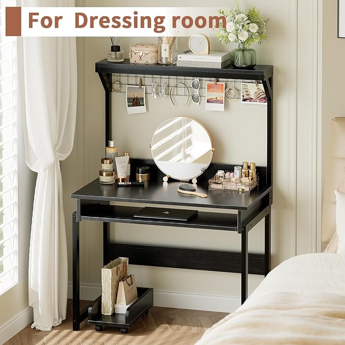 ALISENED 31.5" Small Computer Desk with Hutch, Office Desk Study Table Writing Desk Workstation PC Table for Home Office, Space Saving Design