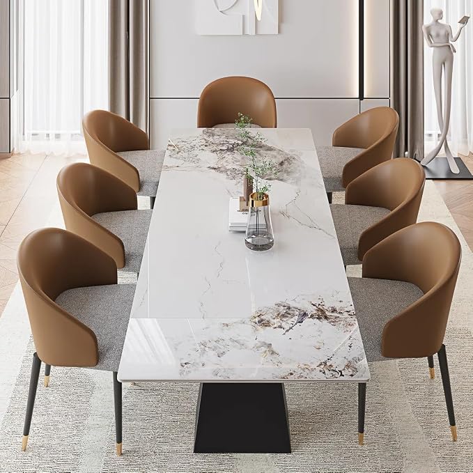 Marble Expandable Table 63 to 94.5 Inch Expansion Sintered Stone Table for 6-10 People, Scratch Resistant Heat Resistant Easy Clean, Kitchen Living Room Folding Dining Table