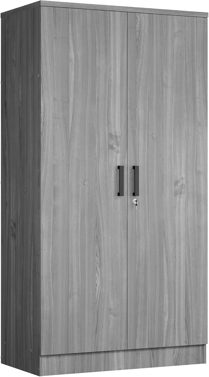 Woodpeckers Furniture And Mattress 2 Doors Wardrobe with Shelves (Grey)